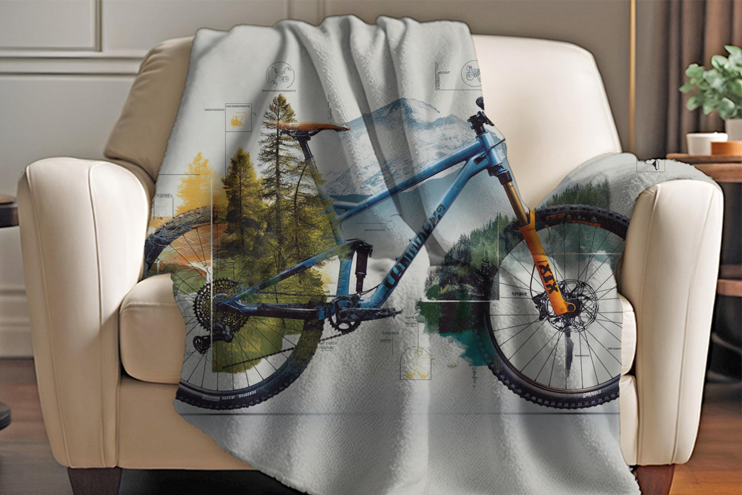 Sherpa Throw Blanket - Mountain Biking Woods Design - Soft Plush Throw Blanket-Jacobson Cottage