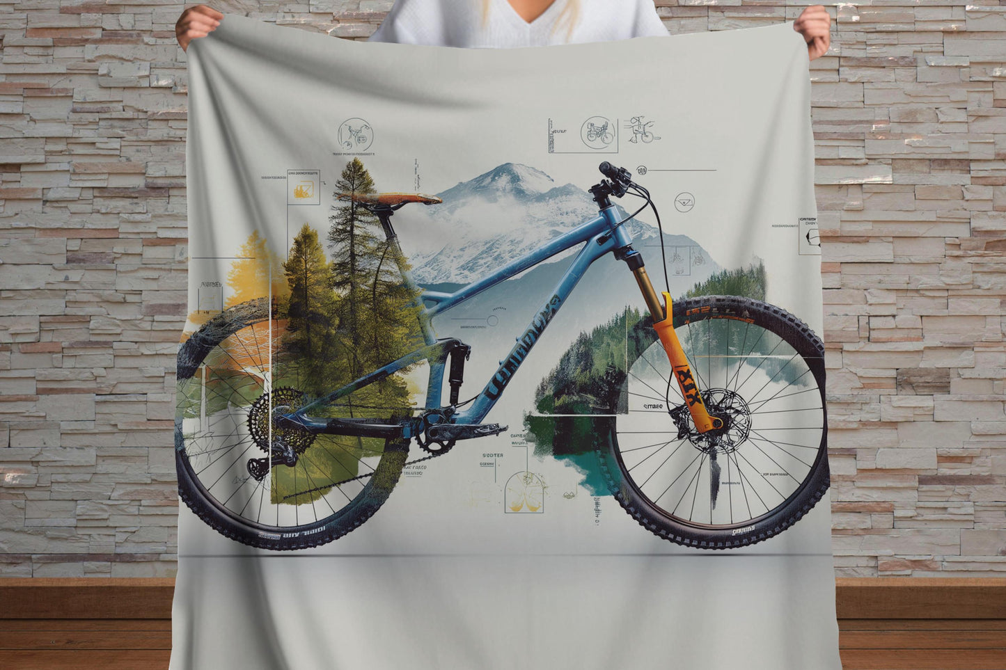Sherpa Throw Blanket - Mountain Biking Woods Design - Soft Plush Throw Blanket-Jacobson Cottage