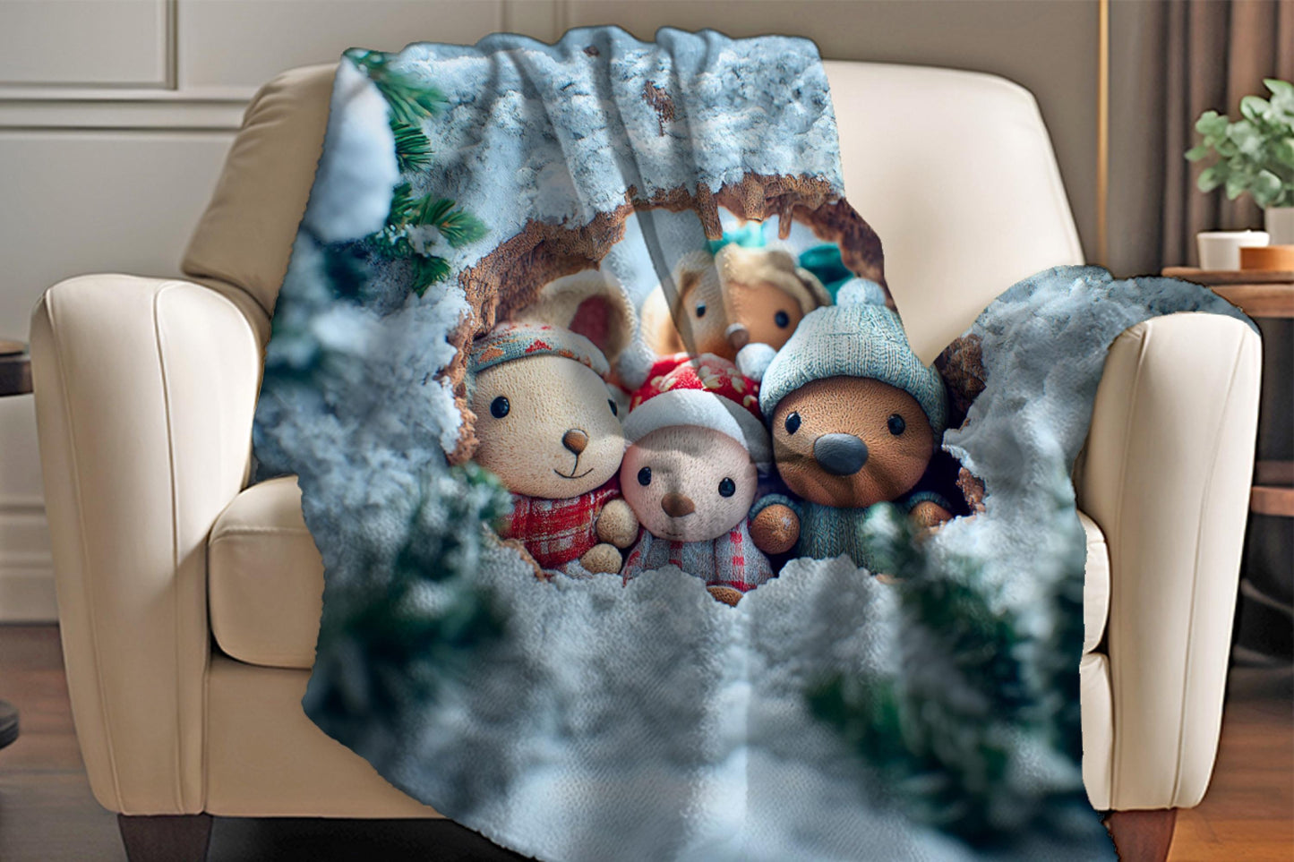 Sherpa Throw Blanket - Woodland Animals in Christmas - Soft Plush Throw Blanket-Jacobson Cottage
