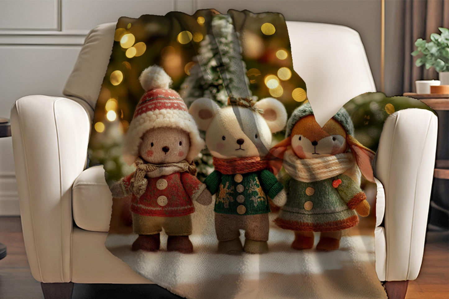 Sherpa Throw Blanket - Woodland plush Animals Christmas - Soft Plush Throw Blanket-Jacobson Cottage