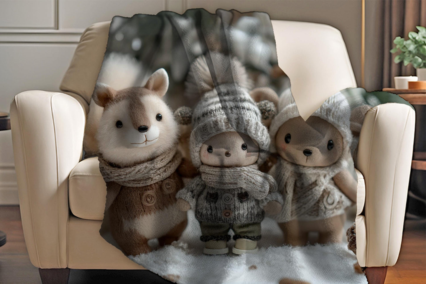 Sherpa Throw Blanket - Woodland plush Animals Christmas - Soft Plush Throw Blanket-Jacobson Cottage