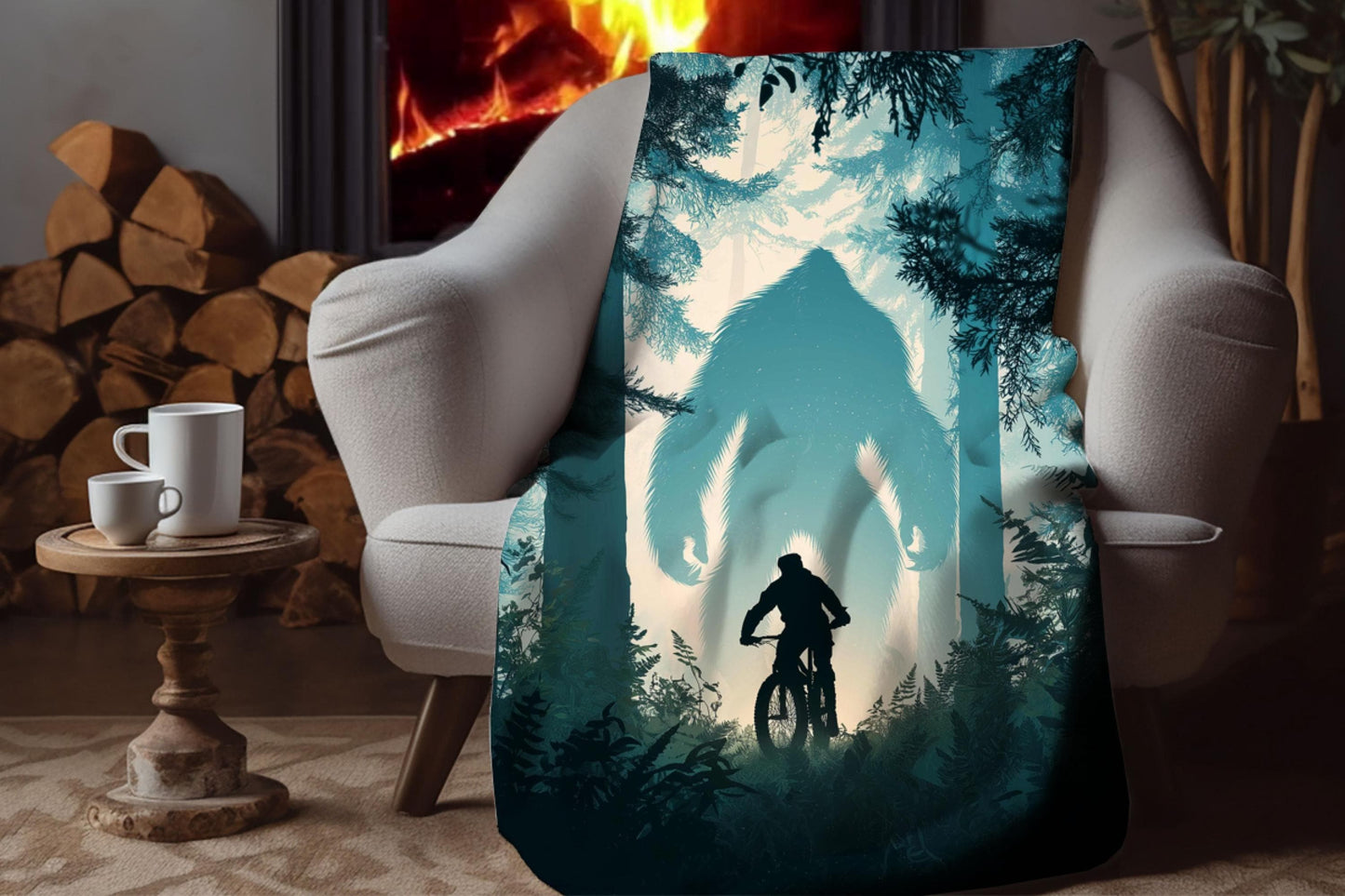 Sherpa Throw Blanket - Bigfoot Mountain Biker - Soft Plush Throw Blanket-Jacobson Cottage