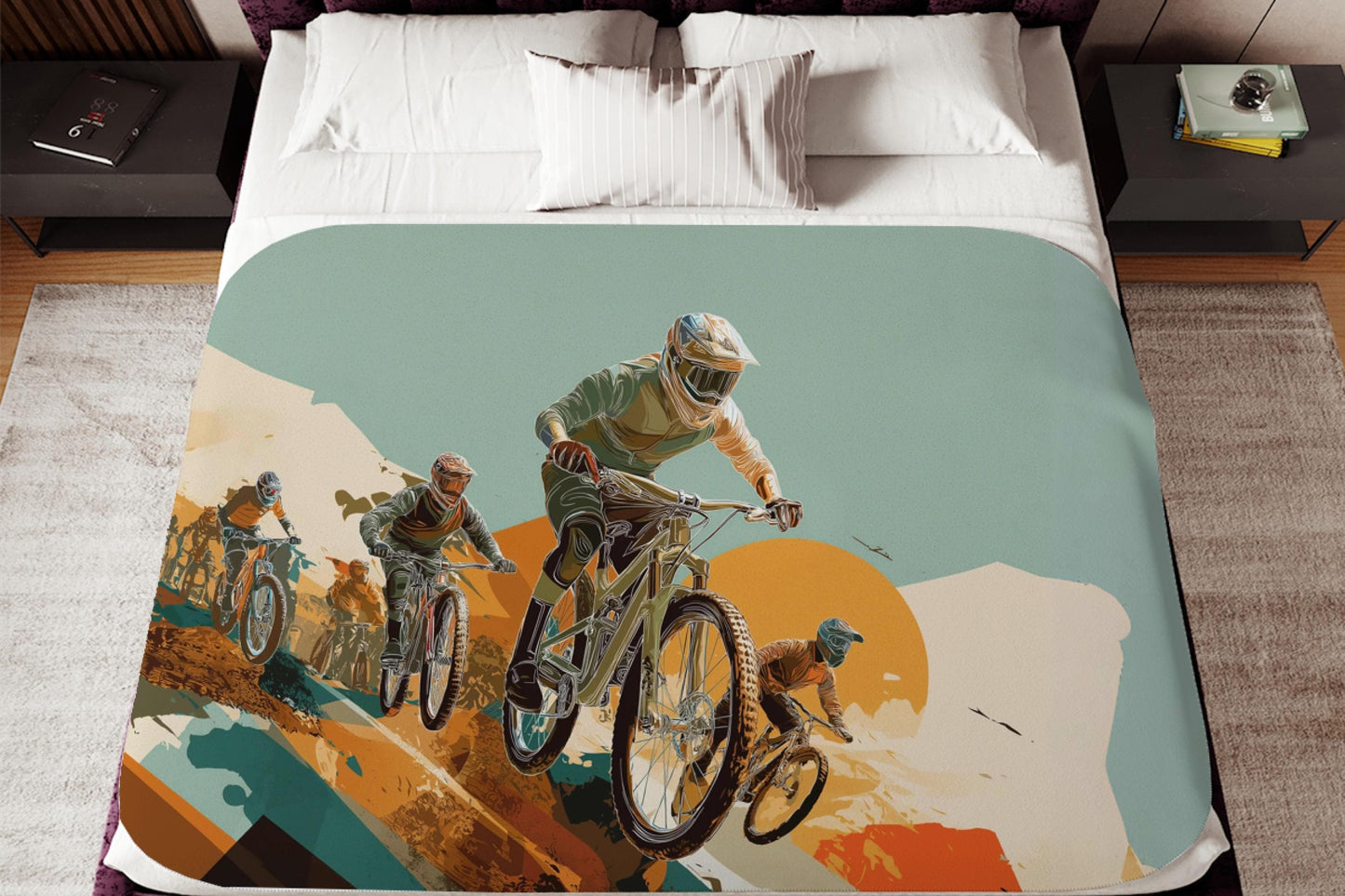 Sherpa Throw Blanket - Mountain Bike Racing Biker - Soft Plush Throw Blanket-Jacobson Cottage