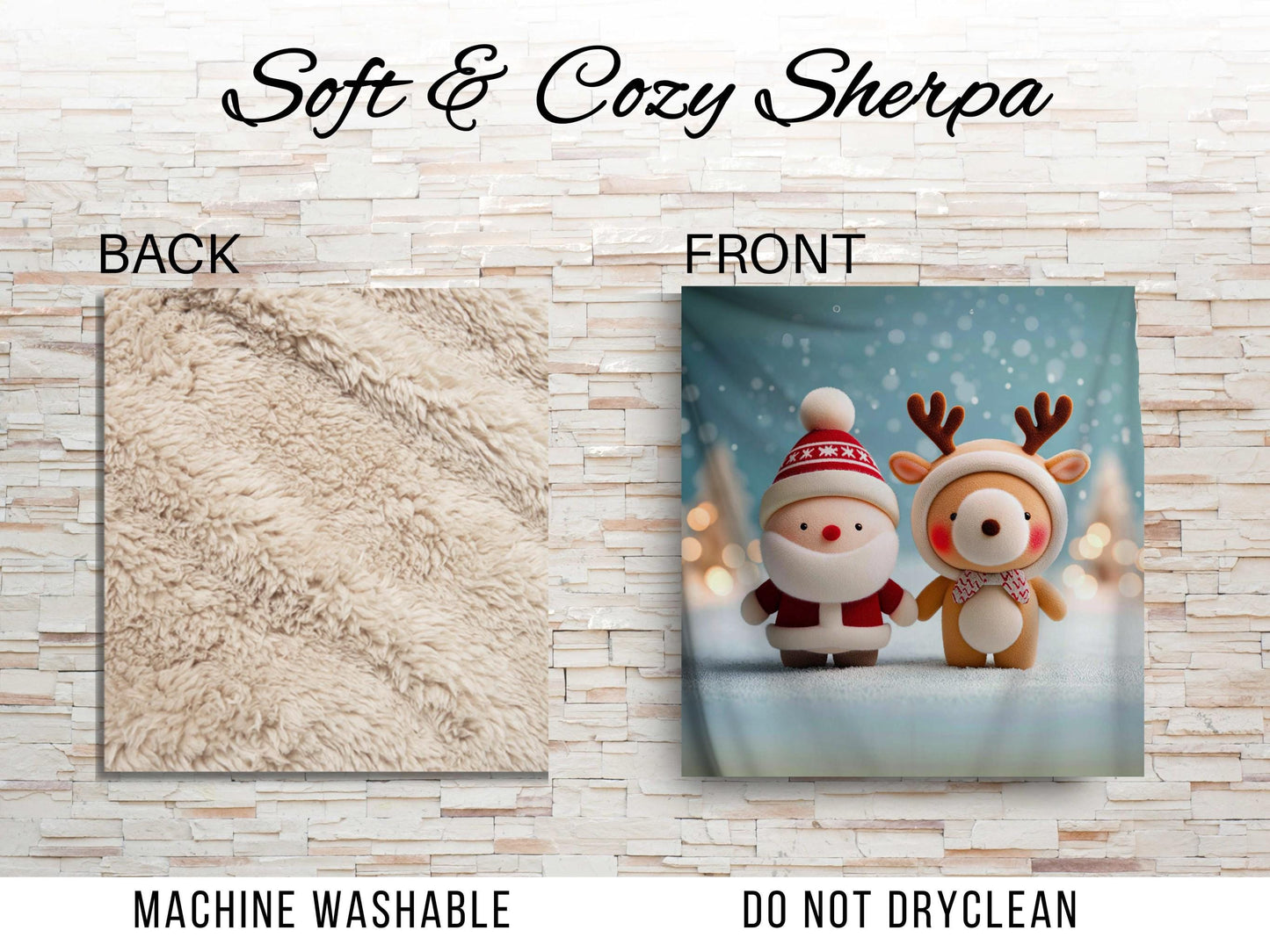 Sherpa Throw Blanket - Christmas Santa and Deer - Soft Plush Throw Blanket-Jacobson Cottage
