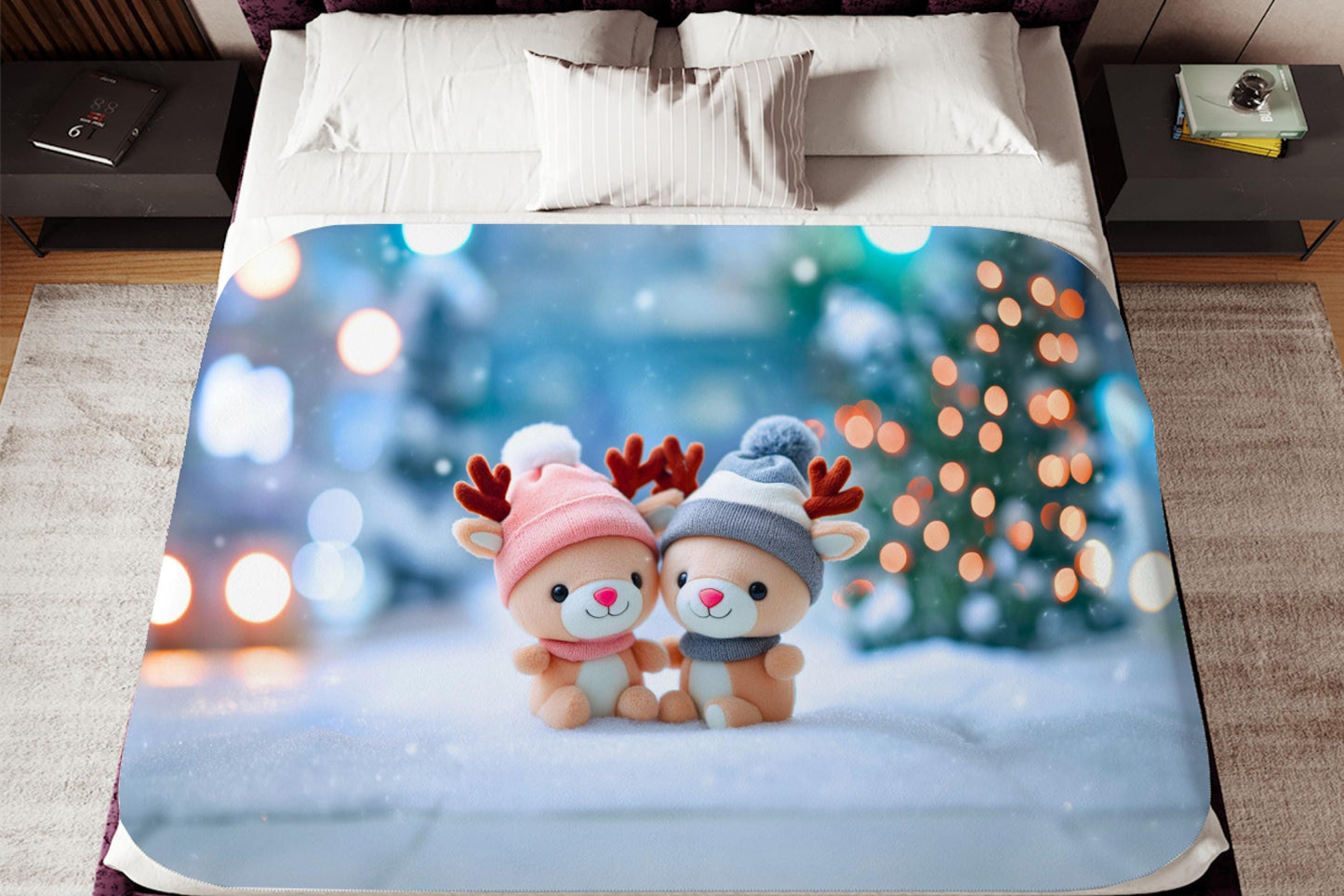 Sherpa Throw Blanket - Christmas plush deer - Soft Plush Throw Blanket-Jacobson Cottage