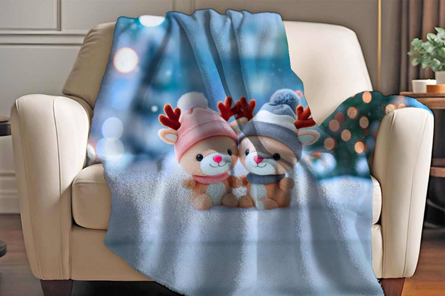Sherpa Throw Blanket - Christmas plush deer - Soft Plush Throw Blanket-Jacobson Cottage