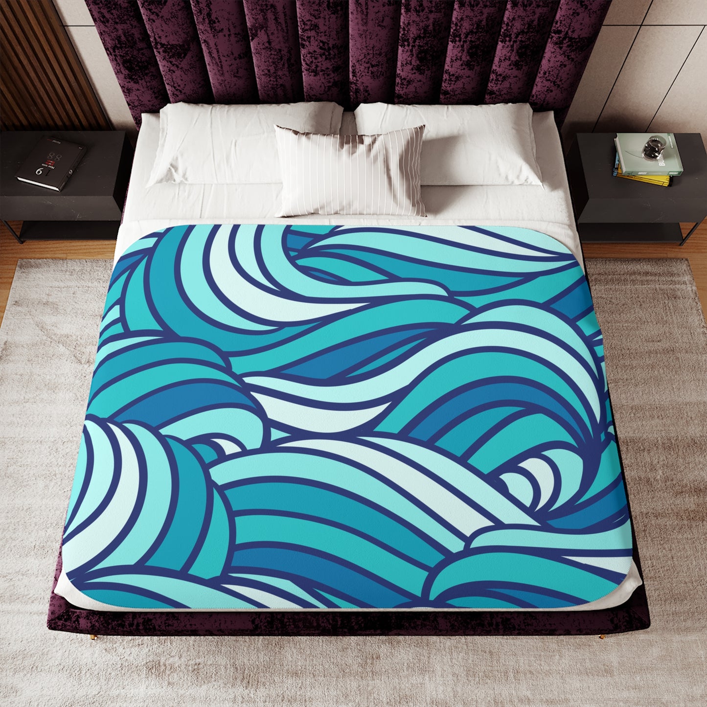 Ocean Waves Sherpa Throw Abstract Blue Sherpa Throw Blanket Custom Cozy Winter Gift for Beach Lovers Coastal Vibes Water Pattern Decor-Jacobson Cottage