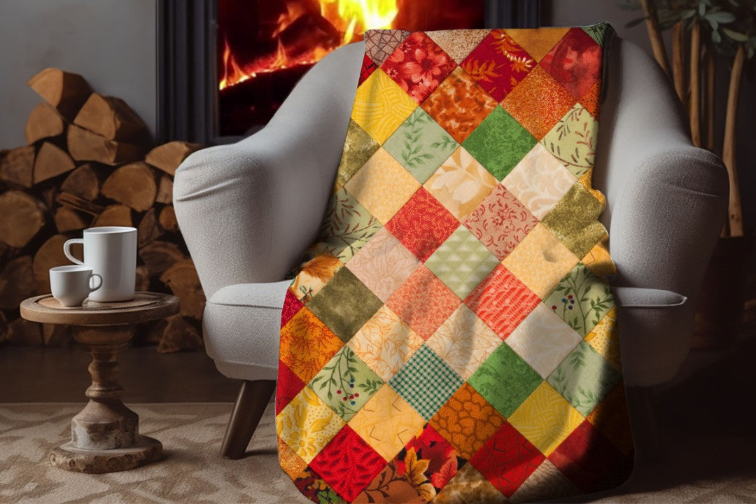 Sherpa Throw Blanket - Printed Quilt Fall Pattern - Soft Plush Throw Blanket-Jacobson Cottage