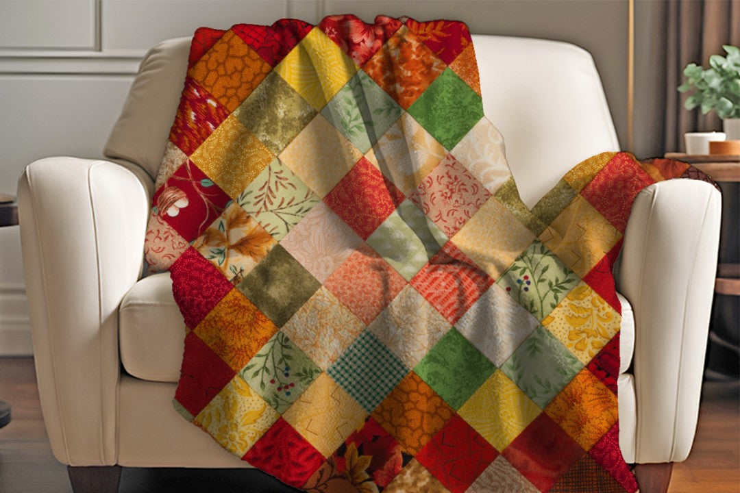 Sherpa Throw Blanket - Printed Quilt Fall Pattern - Soft Plush Throw Blanket-Jacobson Cottage