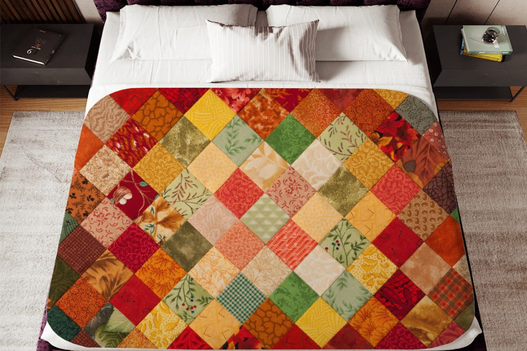 Sherpa Throw Blanket - Printed Quilt Fall Pattern - Soft Plush Throw Blanket-Jacobson Cottage