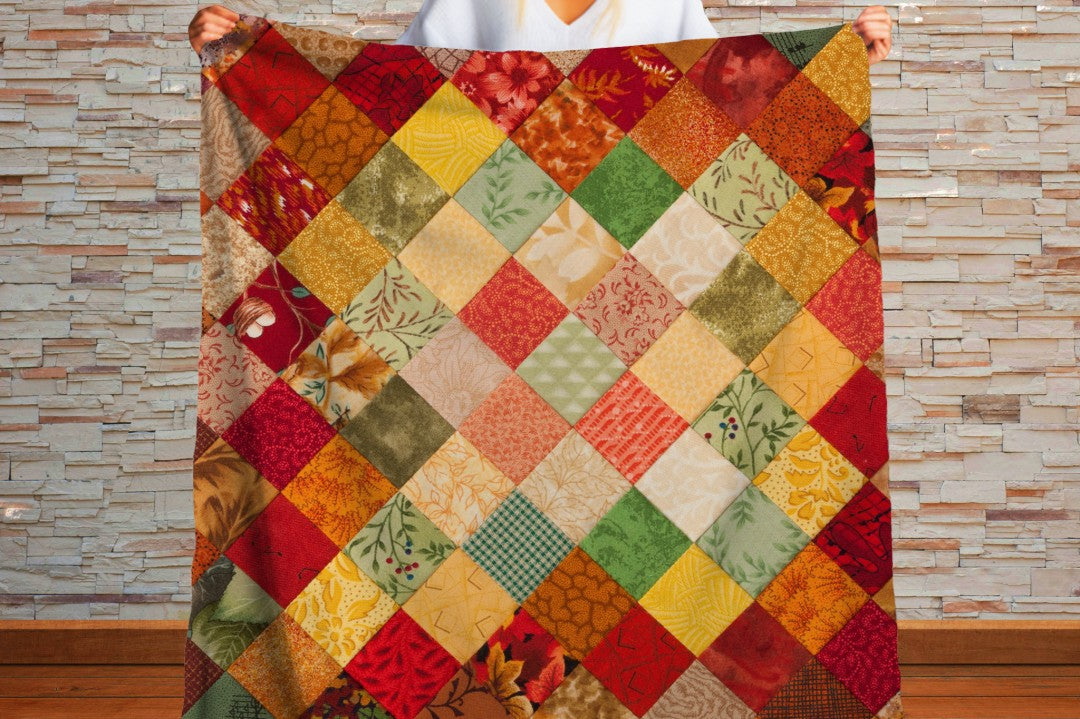 Sherpa Throw Blanket - Printed Quilt Fall Pattern - Soft Plush Throw Blanket-Jacobson Cottage