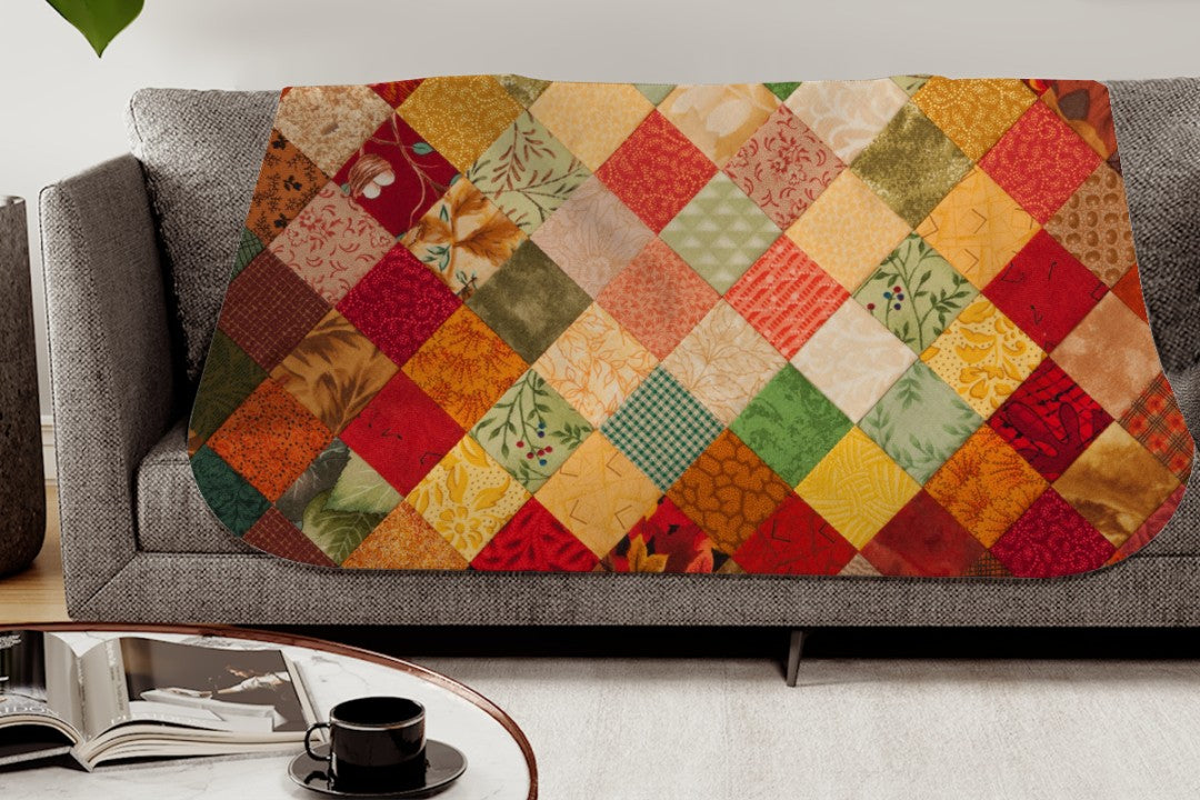 Sherpa Throw Blanket - Printed Quilt Fall Pattern - Soft Plush Throw Blanket-Jacobson Cottage