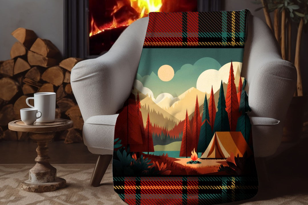 Sherpa Throw Blanket - Christmas Cabin Plaid - Soft Plush Throw Blanket-Jacobson Cottage