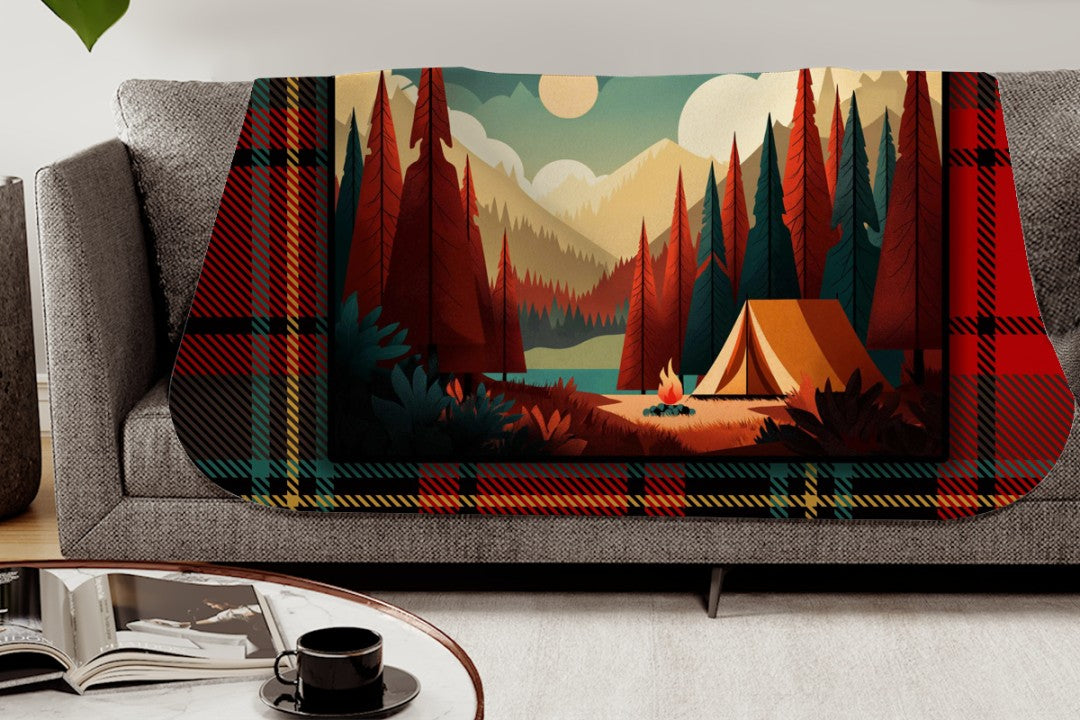 Sherpa Throw Blanket - Christmas Cabin Plaid - Soft Plush Throw Blanket-Jacobson Cottage