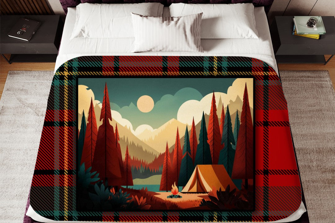 Sherpa Throw Blanket - Christmas Cabin Plaid - Soft Plush Throw Blanket-Jacobson Cottage