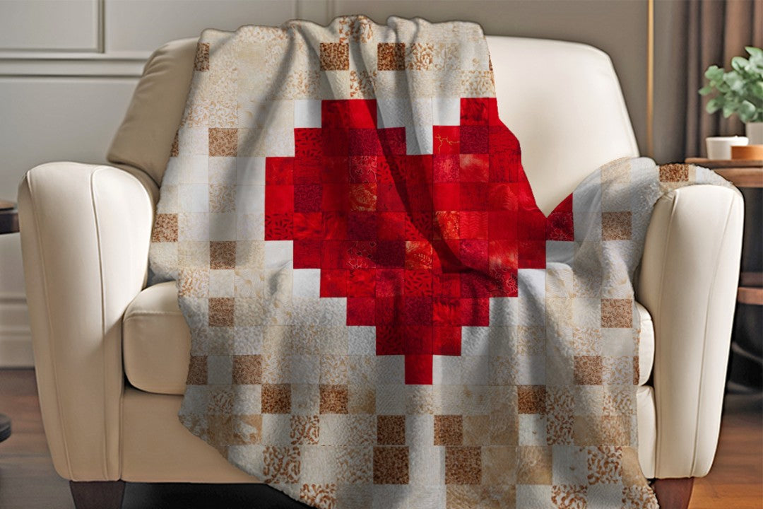 Sherpa Throw Blanket Patchwork Heart Design Design Soft Plush Throw Blank-Jacobson Cottage