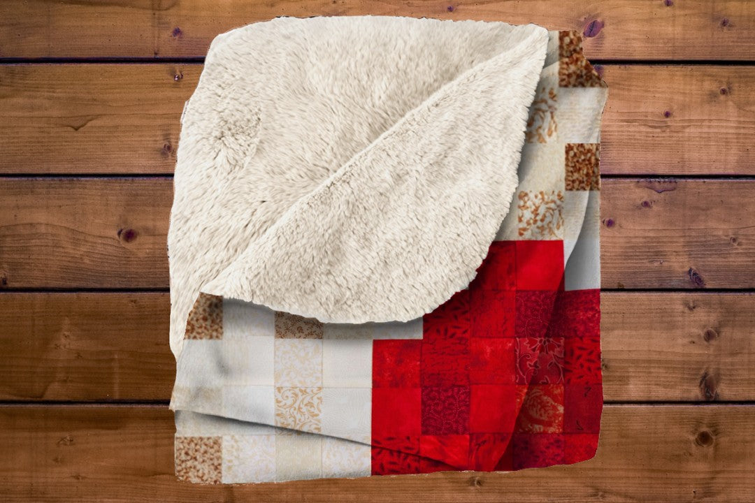 Sherpa Throw Blanket Patchwork Heart Design Design Soft Plush Throw Blank-Jacobson Cottage