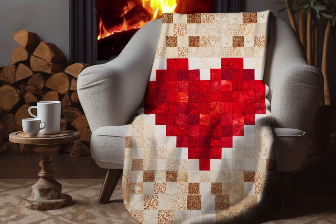 Sherpa Throw Blanket Patchwork Heart Design Design Soft Plush Throw Blank-Jacobson Cottage