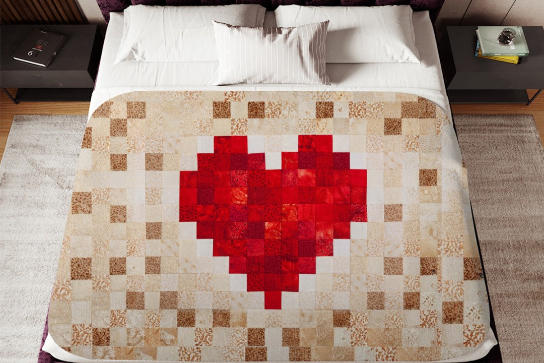 Sherpa Throw Blanket Patchwork Heart Design Design Soft Plush Throw Blank-Jacobson Cottage