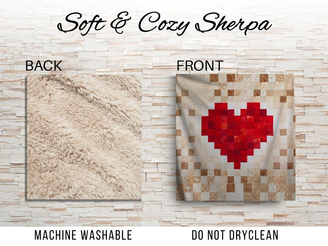 Sherpa Throw Blanket Patchwork Heart Design Design Soft Plush Throw Blank-Jacobson Cottage