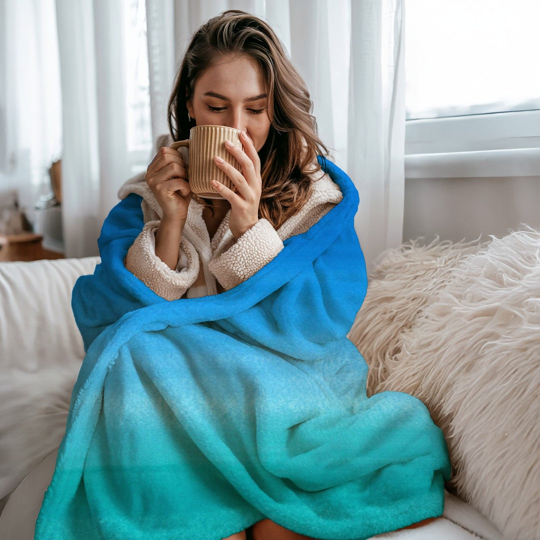 Sherpa Throw Blanket Ocean Blue Artistic Design Soft Plush Throw Blanket