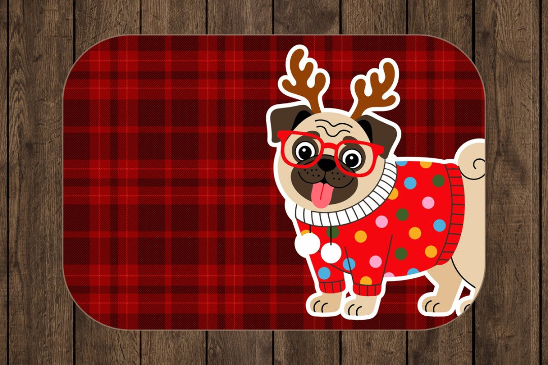 Sherpa Throw Blanket Christmas Pug Plaid Design Soft Plush Throw Blank-Home Decor-Jacobson Cottage