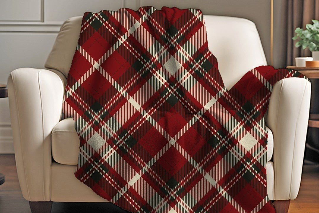 Sherpa Throw Blanket Red Plaid Design Soft Plush Throw Blank-Home Decor-Jacobson Cottage