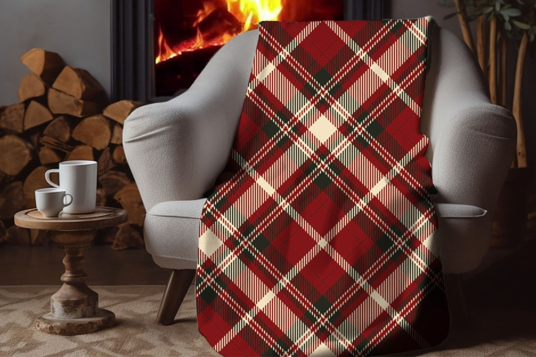 Sherpa Throw Blanket Red Plaid Design Soft Plush Throw Blank-Home Decor-Jacobson Cottage