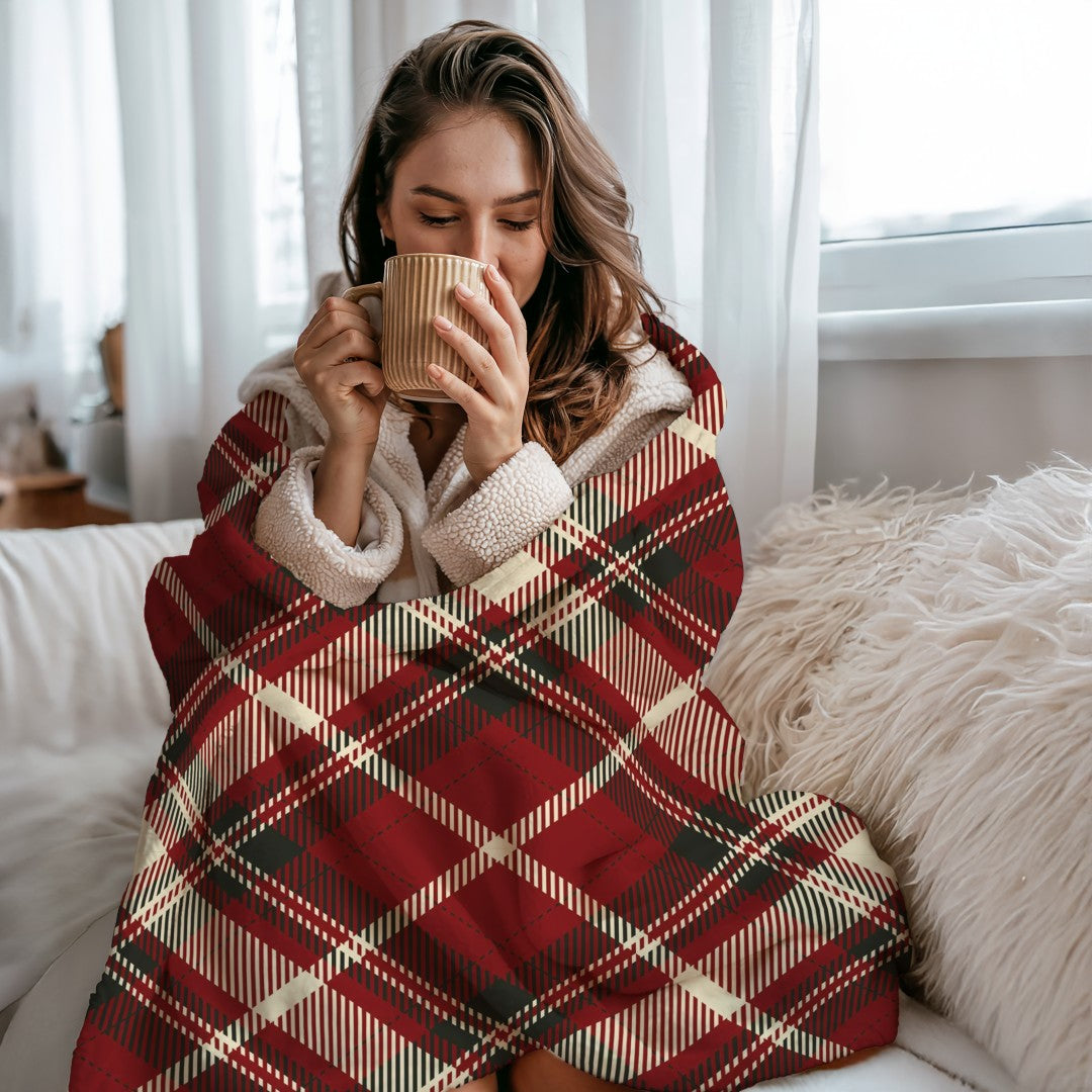 Sherpa Throw Blanket Red Plaid Design Soft Plush Throw Blank-Home Decor-Jacobson Cottage