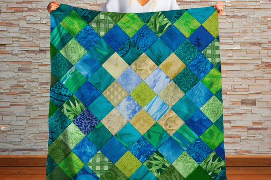 Sherpa Throw Blanket Printed Green Patchwork Design Soft Plush Throw Blank-Home Decor-Jacobson Cottage