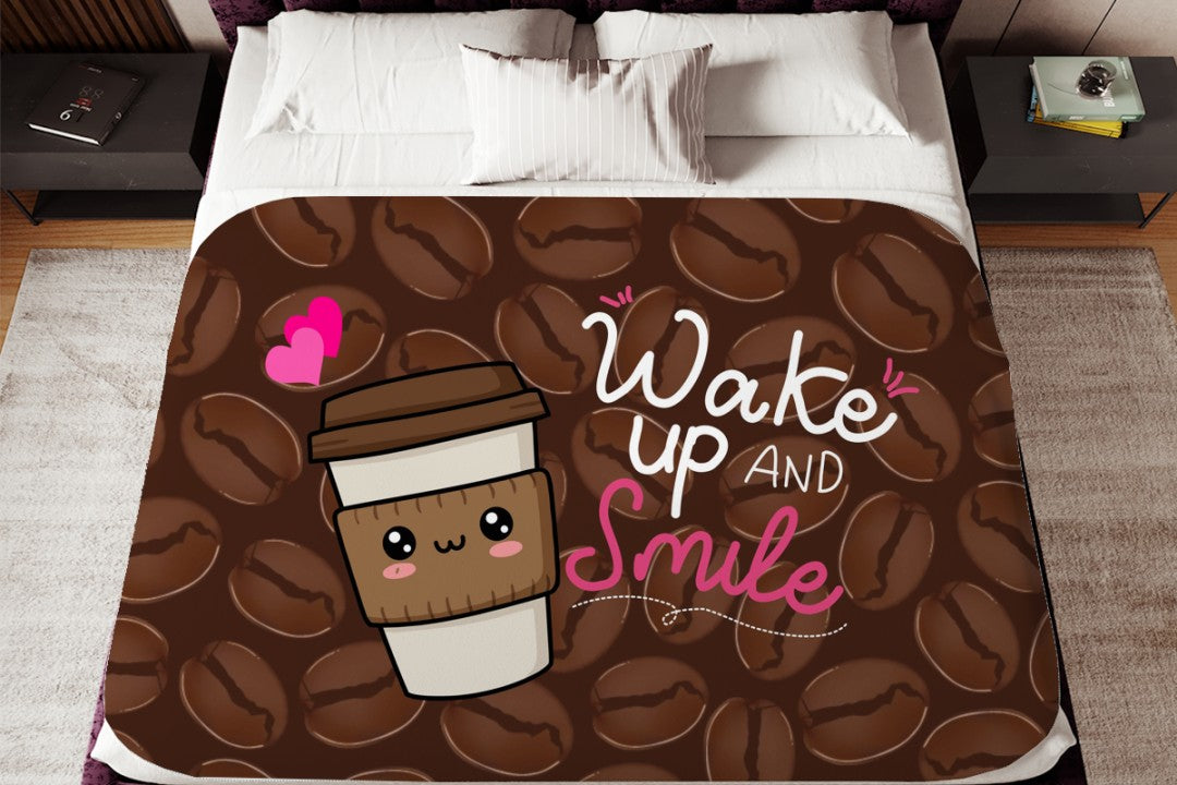 Sherpa Throw Blanket Wake Up and Smile Design Soft Plush Throw Blank-Home Decor-Jacobson Cottage