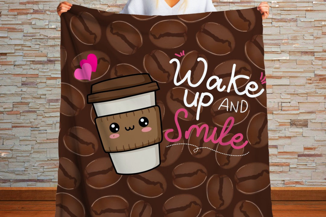 Sherpa Throw Blanket Wake Up and Smile Design Soft Plush Throw Blank-Home Decor-Jacobson Cottage