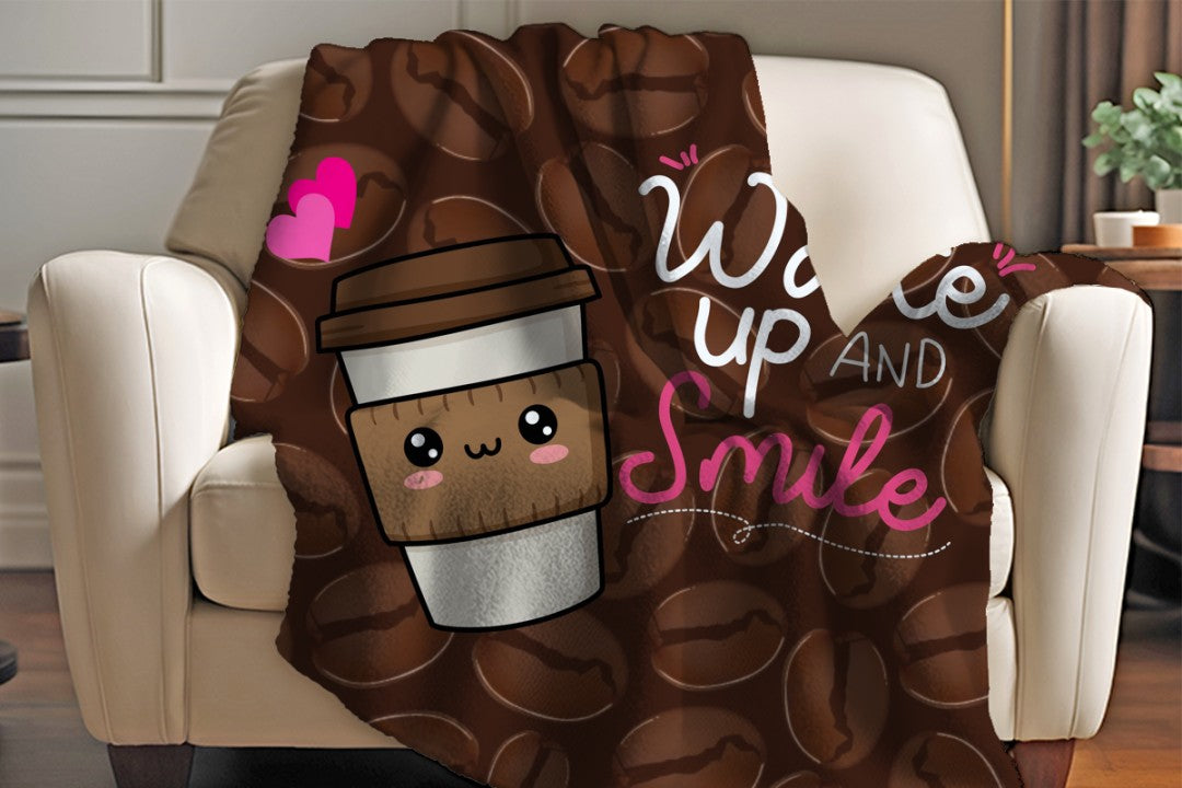 Sherpa Throw Blanket Wake Up and Smile Design Soft Plush Throw Blank-Home Decor-Jacobson Cottage