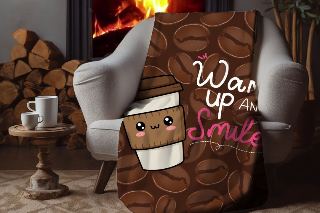 Sherpa Throw Blanket Wake Up and Smile Design Soft Plush Throw Blank-Home Decor-Jacobson Cottage