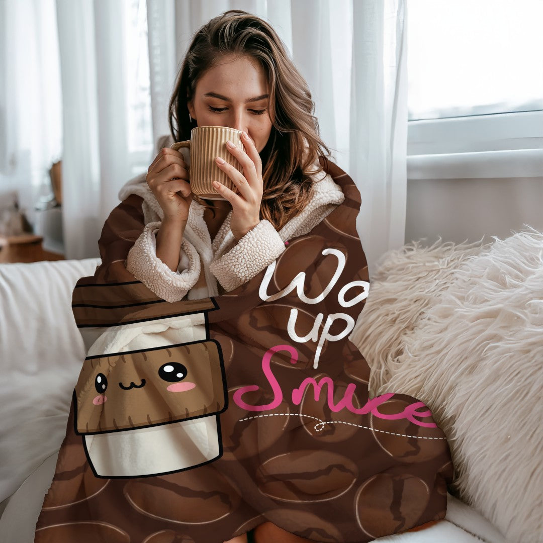 Sherpa Throw Blanket Wake Up and Smile Design Soft Plush Throw Blank-Home Decor-Jacobson Cottage