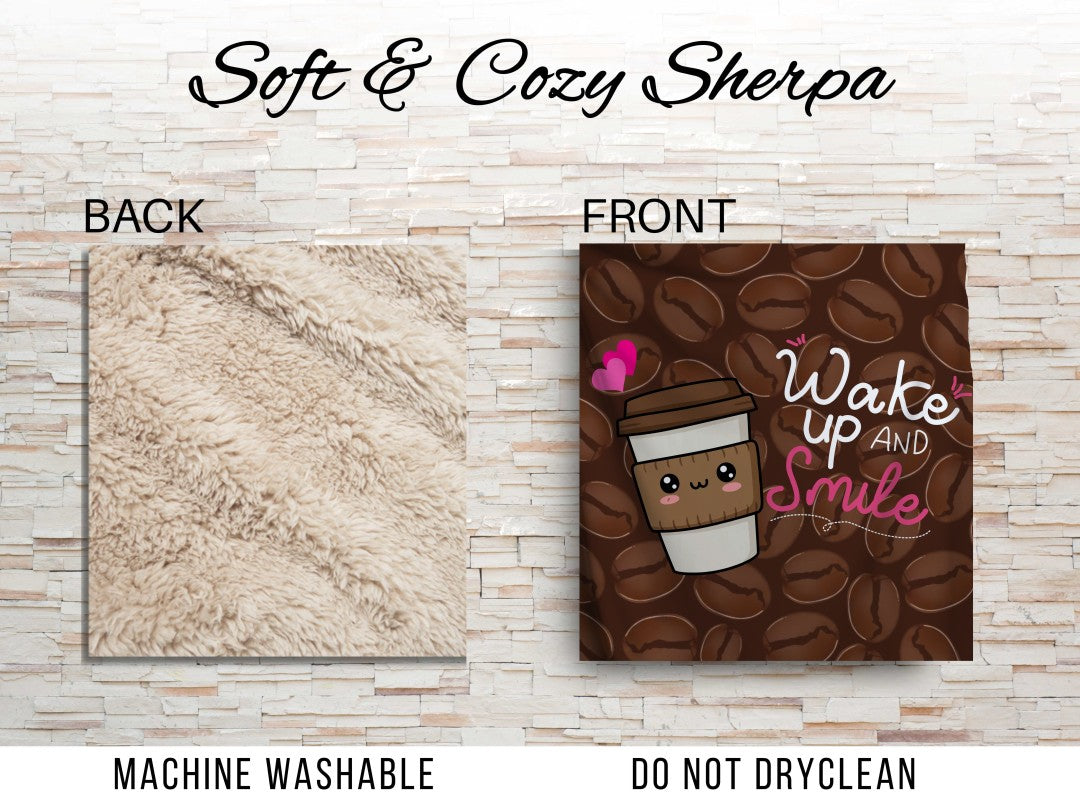 Sherpa Throw Blanket Wake Up and Smile Design Soft Plush Throw Blank-Home Decor-Jacobson Cottage