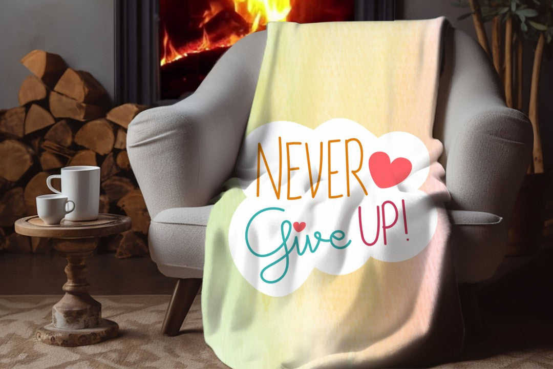 Sherpa Throw Blanket Never Give Up Design Soft Plush Throw Blank-Home Decor-Jacobson Cottage