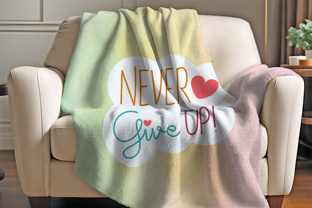 Sherpa Throw Blanket Never Give Up Design Soft Plush Throw Blank-Home Decor-Jacobson Cottage