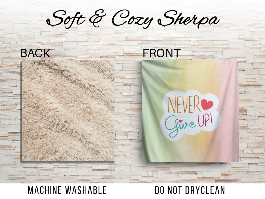 Sherpa Throw Blanket Never Give Up Design Soft Plush Throw Blank-Home Decor-Jacobson Cottage