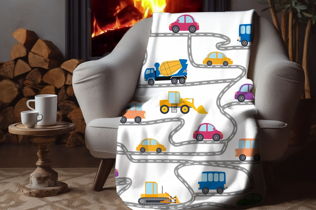 Sherpa Throw Blanket Kids Transportation Design Soft Plush Throw Blank-Home Decor-Jacobson Cottage