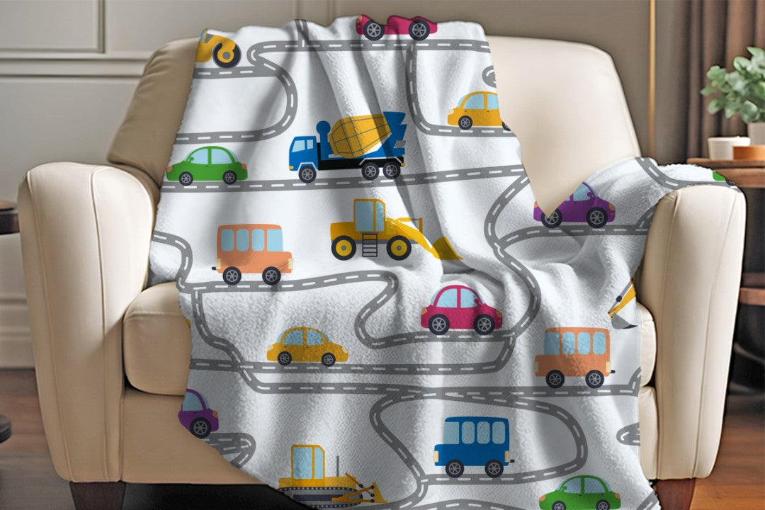 Sherpa Throw Blanket Kids Transportation Design Soft Plush Throw Blank-Home Decor-Jacobson Cottage