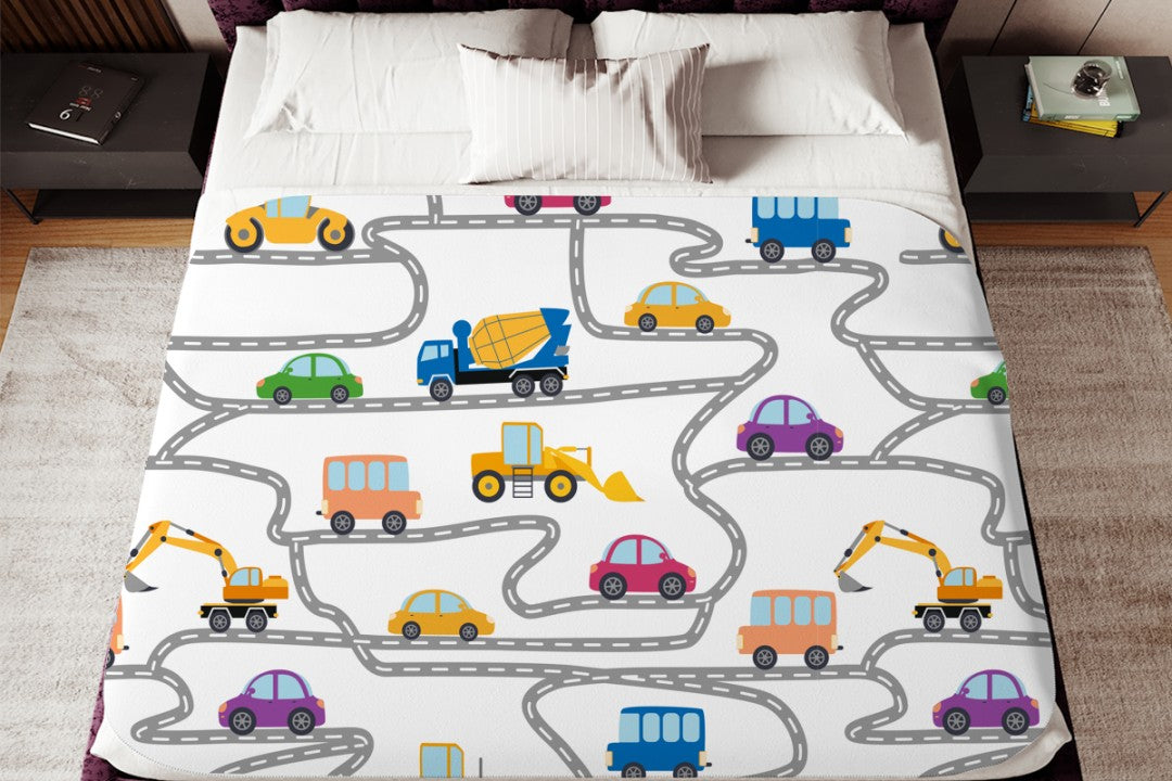 Sherpa Throw Blanket Kids Transportation Design Soft Plush Throw Blank-Home Decor-Jacobson Cottage