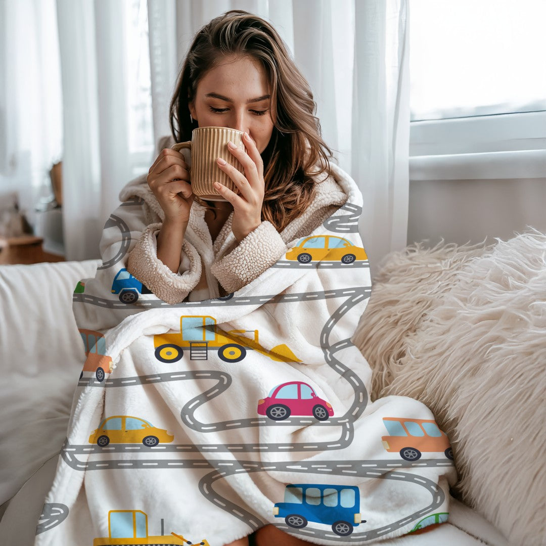 Sherpa Throw Blanket Kids Transportation Design Soft Plush Throw Blank-Home Decor-Jacobson Cottage