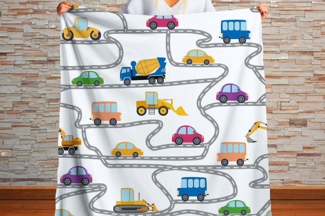 Sherpa Throw Blanket Kids Transportation Design Soft Plush Throw Blank-Home Decor-Jacobson Cottage