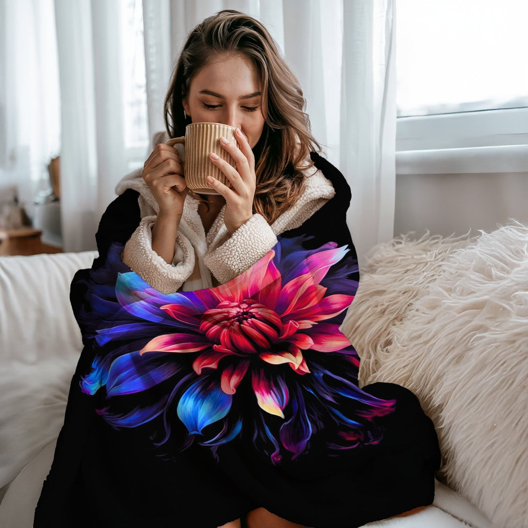 Sherpa Throw Blanket Modern Art Flower Design Soft Plush Throw Blank-Home Decor-Jacobson Cottage