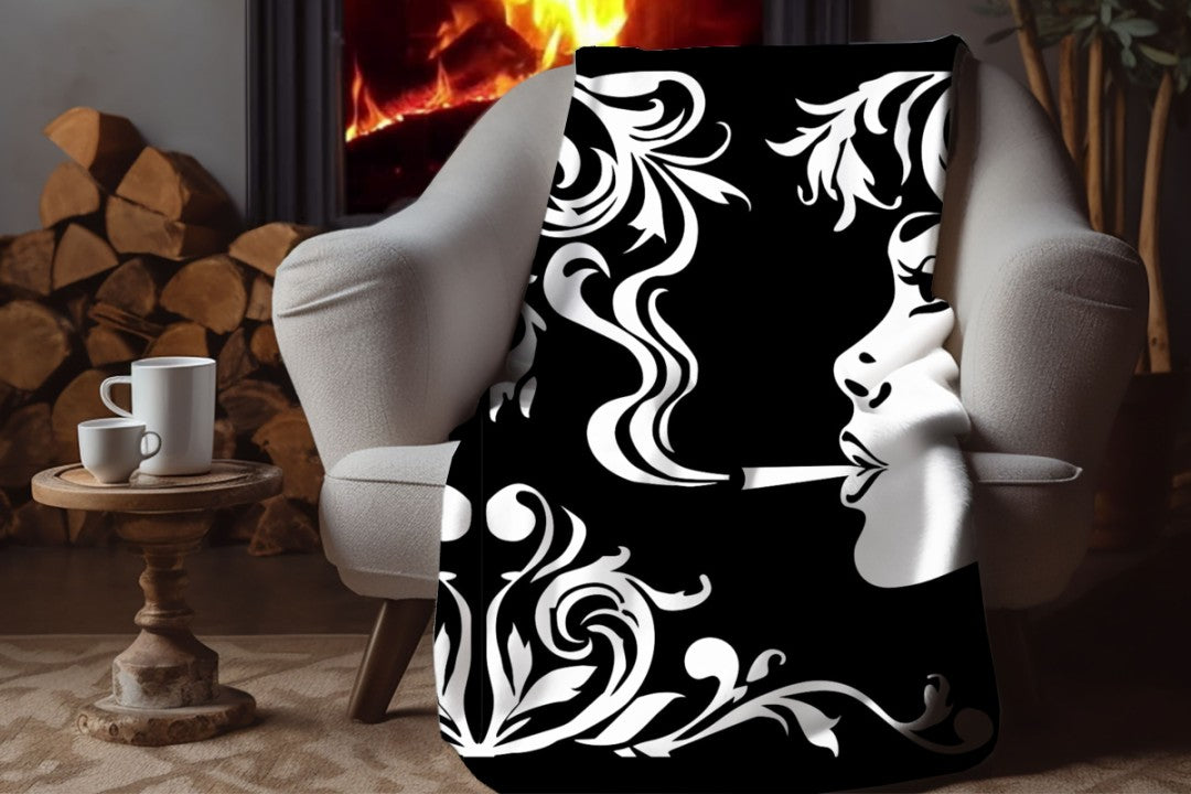 Sherpa Throw Blanket Modern Smoking Girl Design Soft Plush Throw Blanket