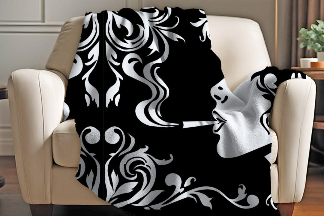 Sherpa Throw Blanket Modern Smoking Girl Design Soft Plush Throw Blanket