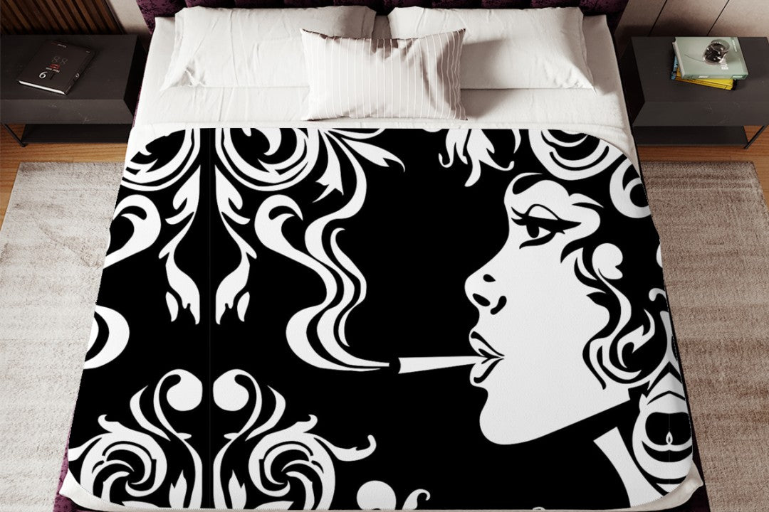 Sherpa Throw Blanket Modern Smoking Girl Design Soft Plush Throw Blanket