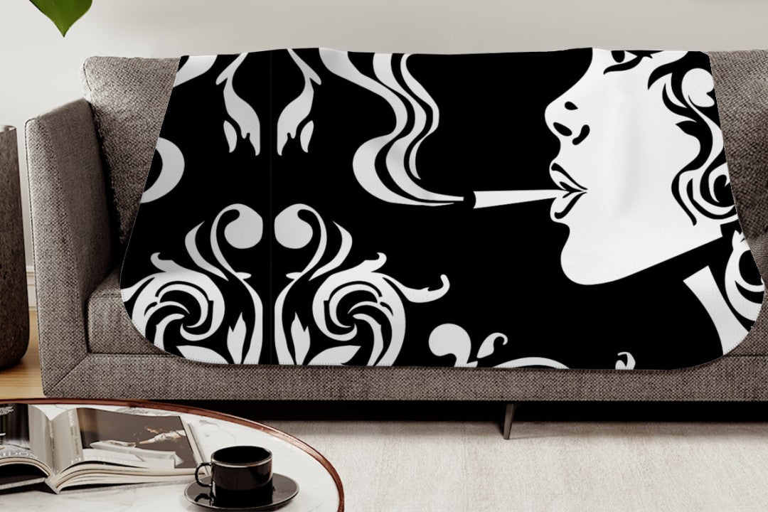 Sherpa Throw Blanket Modern Smoking Girl Design Soft Plush Throw Blanket