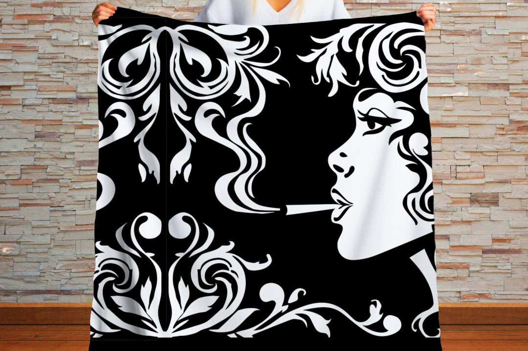 Sherpa Throw Blanket Modern Smoking Girl Design Soft Plush Throw Blanket